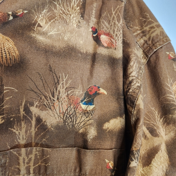 Cabela's Pheasant Print Brown Patterned Men's ButtonDown Long Sleeve Shacket 2XL - Picture 4 of 10